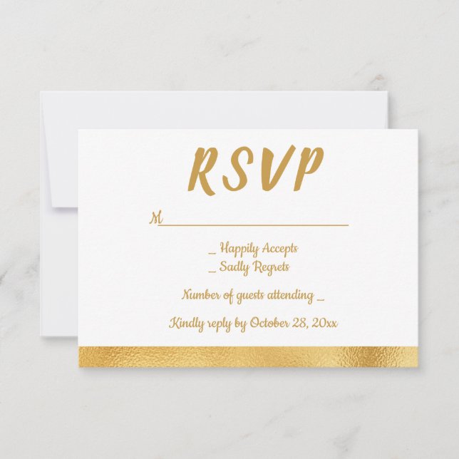 Elegant Gold & White RSVP Glam Wedding Party Card (Front)