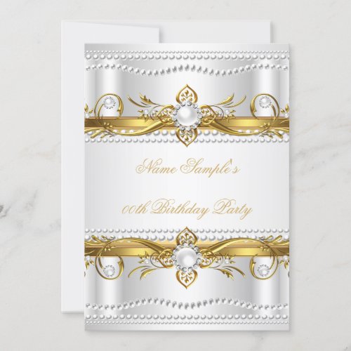 Elegant Gold White Silver Pearl Silk Birthday Invitation