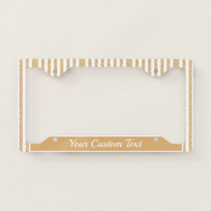 Elegant Gold White Stripe Sparkle Glitter Custom License Plate Frame