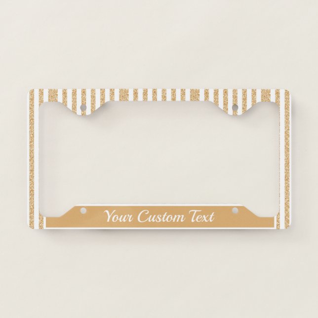Elegant Gold White Stripe Sparkle Glitter Custom License Plate Frame (Front)