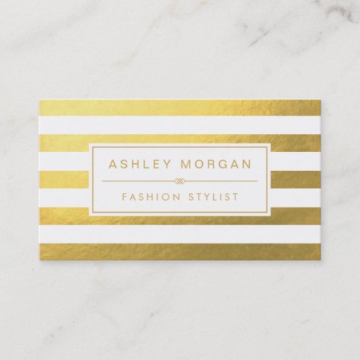 Customizable Elegant Gold White Stripes - Chic and Stylish Double-Sided Standard Business Cards (Pack Of 100)