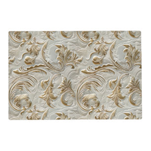 Elegant gold white tooled leather floral placemat