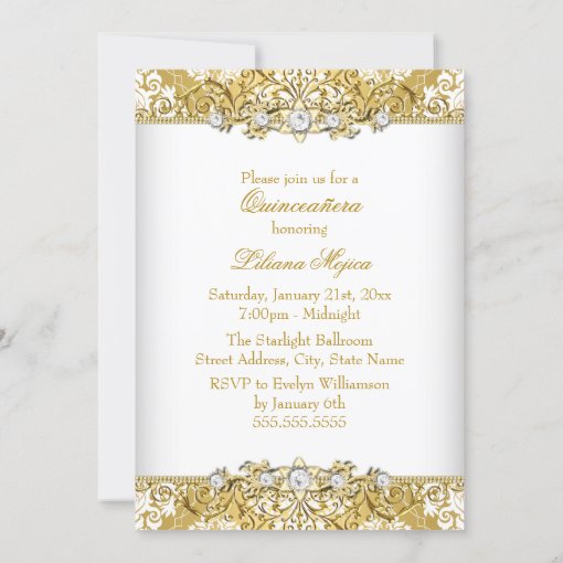 Elegant Gold White Vintage Glamour Quinceanera 4 Invitation | Zazzle