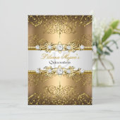 Elegant Gold White Vintage Glamour Quinceanera Invitation (Standing Front)