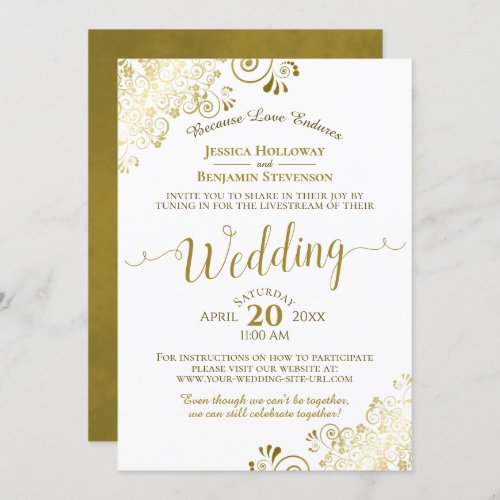 Elegant Gold  White Virtual Wedding Livestream Invitation