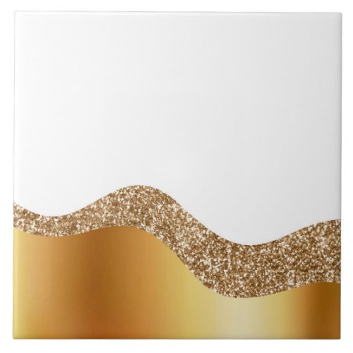 Elegant Gold White Wave  Ceramic Tile