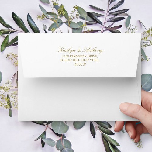 Elegant Gold  White Wedding Envelope