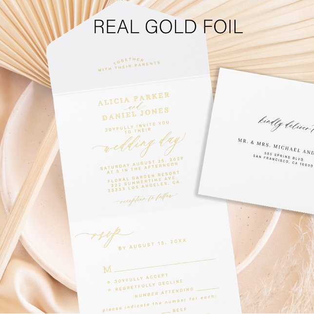 Elegant gold white wedding foil all in one invitation  (Creator Uploaded)