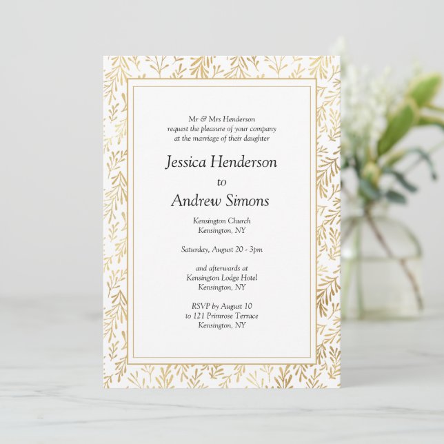 Elegant Gold White Wedding Invitation (Standing Front)