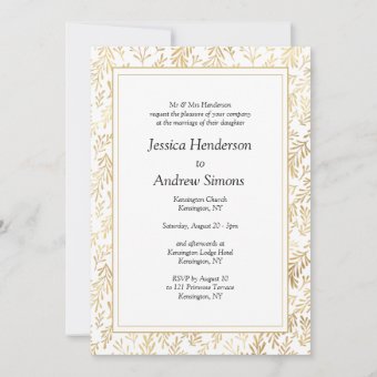 Elegant Gold White Wedding Invitation | Zazzle