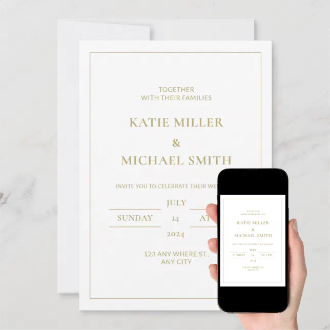 Elegant Gold &amp; White Wedding Invitation | Zazzle
