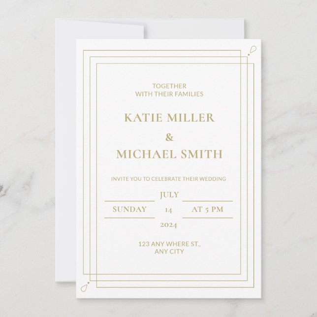 Elegant Gold & White Wedding Invitation (Front)