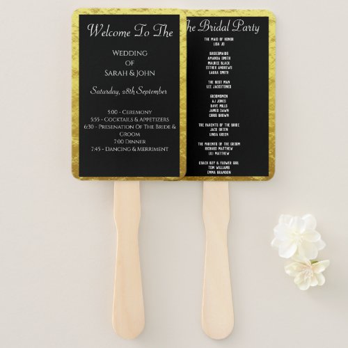 Elegant Gold White Wedding Program Hand Fans