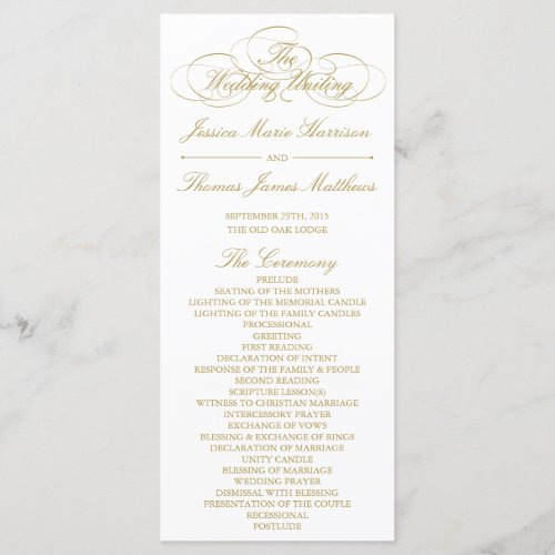 Elegant Gold  White Wedding Program Template