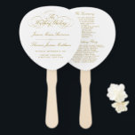 Elegant Gold & White Wedding Program Template Hand Fan<br><div class="desc">Celebrate in style with these trendy wedding program hand fans. This design is easy to personalize with your special event wording and your guests will be thrilled when they receive these fabulous programs.</div>