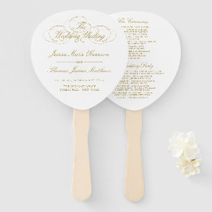 Elegant Gold & White Wedding Program Template Hand Fan
