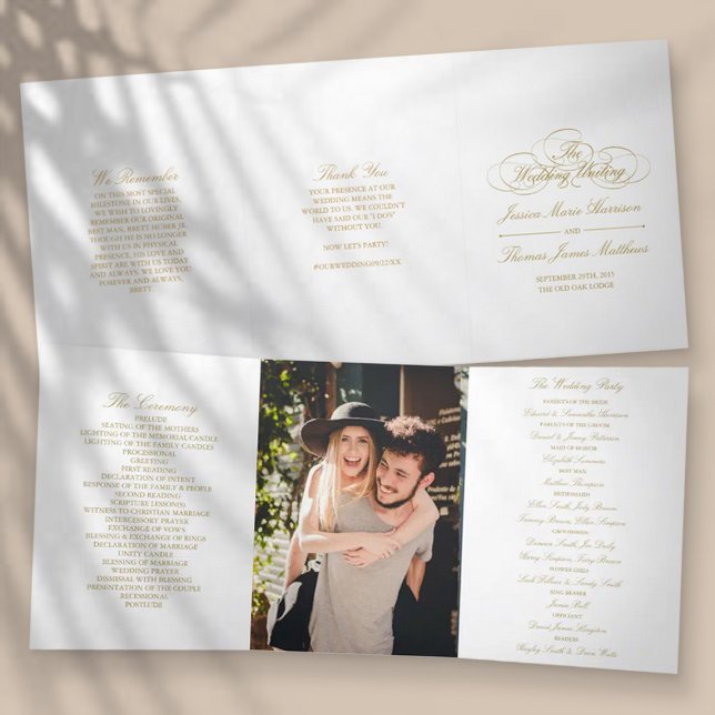 Elegant Gold & White Wedding Tri-Fold Program (Creator Uploaded)