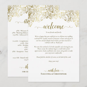 Elegant Gold & White Wedding Welcome & Itinerary Program