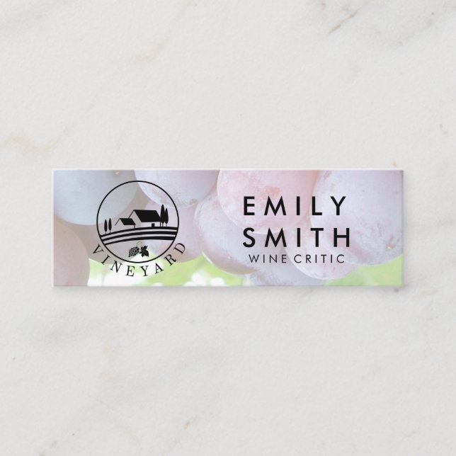 Elegant Gold White Wine Bottle | Grapes Mini Business Card (Front)