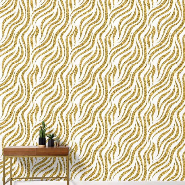 elegant gold white zebra print  wallpaper  (Hallway)