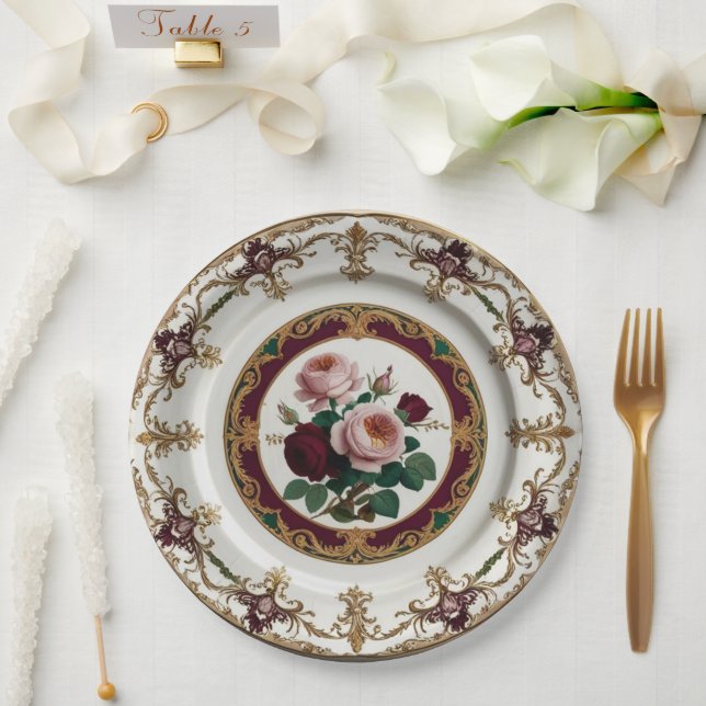 Elegant Gold wildflower Floral Ceramic Wedding Paper Plates (Wedding)