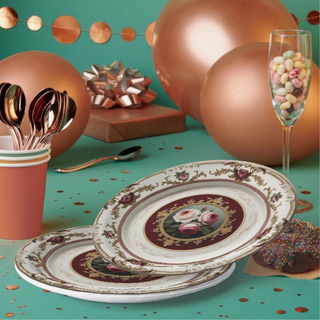 Elegant Gold wildflower Floral Ceramic Wedding Paper Plates (Multi)