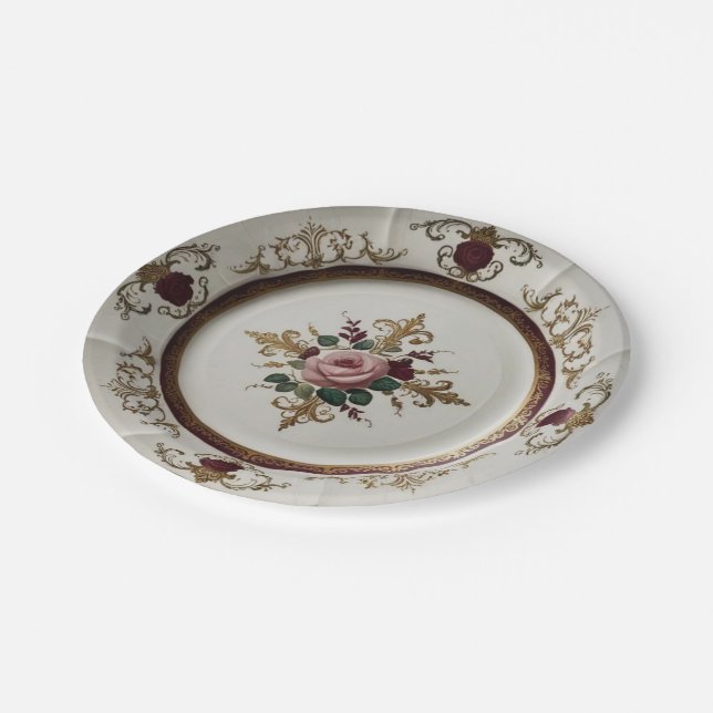 Elegant Gold wildflower Floral Ceramic Wedding Paper Plates (Angled)