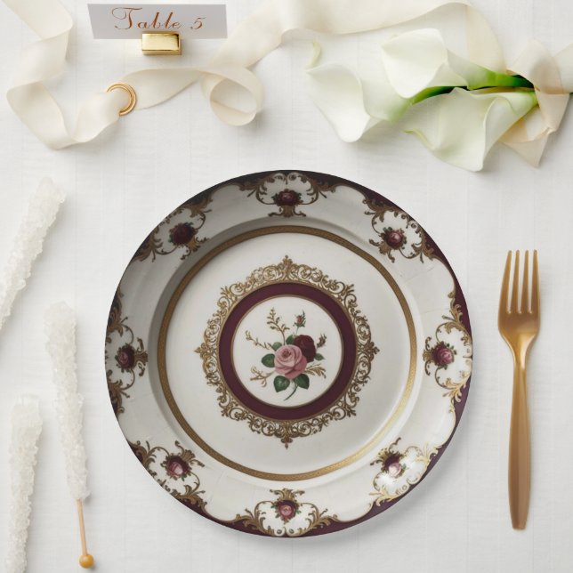 Elegant Gold wildflower Floral Ceramic Wedding Paper Plates (Wedding)