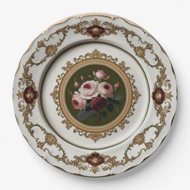 Elegant Gold wildflower Floral Ceramic Wedding Paper Plates (Front)