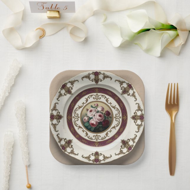 Elegant Gold wildflower Floral Ceramic Wedding Paper Plates (Wedding)