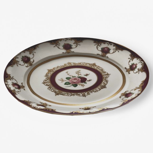 Elegant Gold wildflower Floral Ceramic Wedding Paper Plates (Angled)