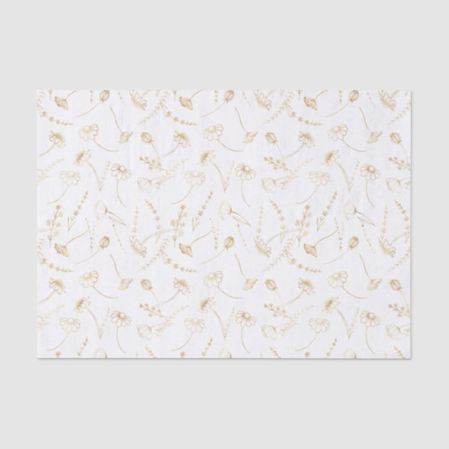 Elegant Gold Wildflower Sketch Simple Floral Tissue Paper (Front)