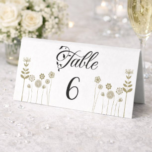 Elegant Gold Wildflower Wedding Table Number Card Tent