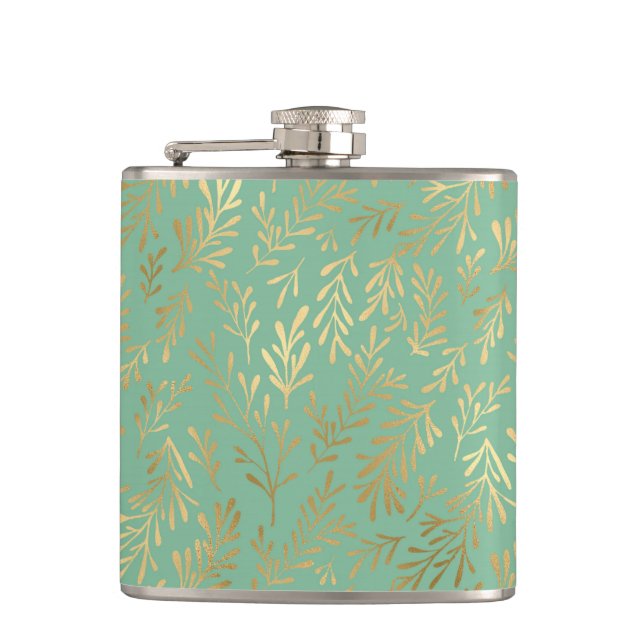 Elegant Gold Willow Pattern on Teal Flask (Front)