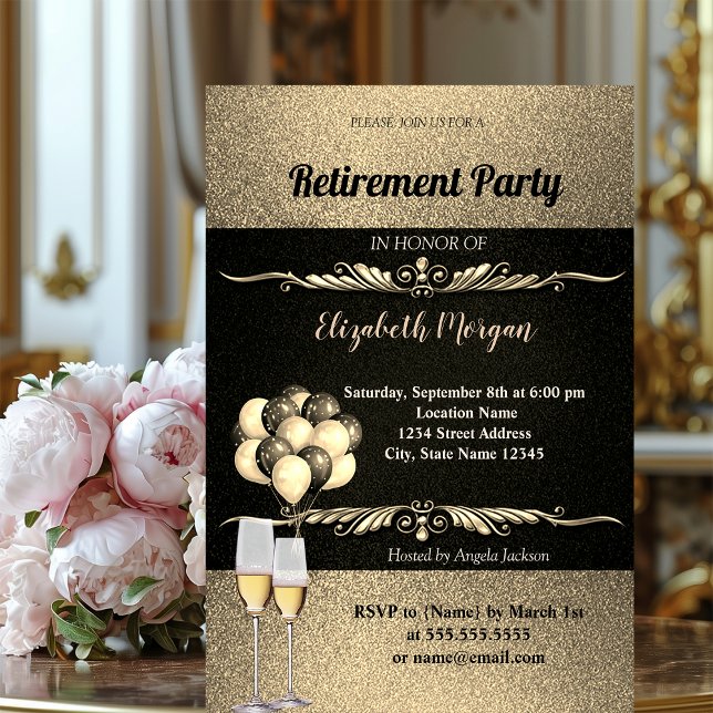 Elegant Gold Wine Glas , Ballons, Retirement Party Invitation (Creator Uploaded)