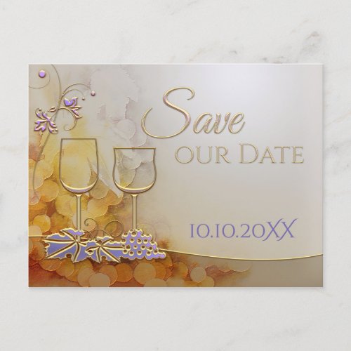 Elegant Gold Wine Themed Save the Date Announcement Postcard