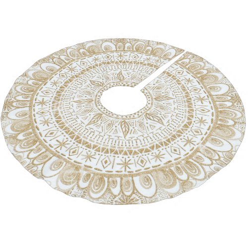 Elegant Gold Winter Flower Mandala White Pattern Brushed Polyester Tree Skirt