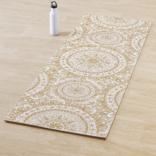 Elegant Gold Winter Flower Mandala White Pattern Yoga Mat