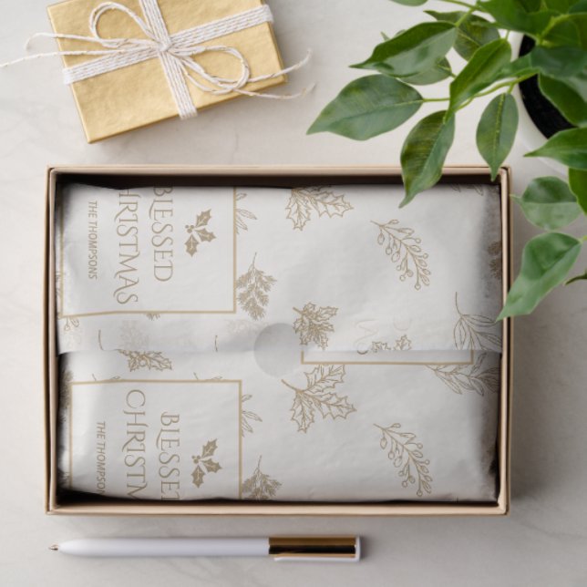 Elegant Gold Winter Leaves Mistletoe Tissue Paper (Gift)
