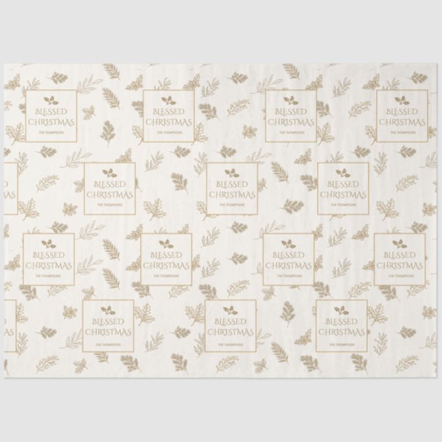 Elegant Gold Winter Leaves Mistletoe Tissue Paper (Front)