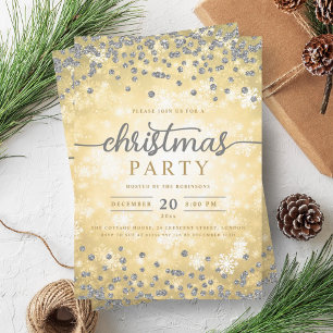 Elegant Gold Winter Silver Diamonds Christmas Invitation