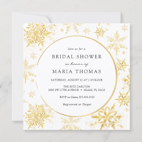 Elegant Gold Winter Snowflake Bridal Shower Invitation