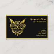Elegant Gold Wise Owl On Black Business Card at Zazzle