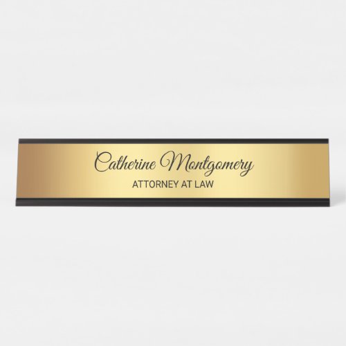 Elegant Gold with Black Script Typography Lawyer Desk Name Plate