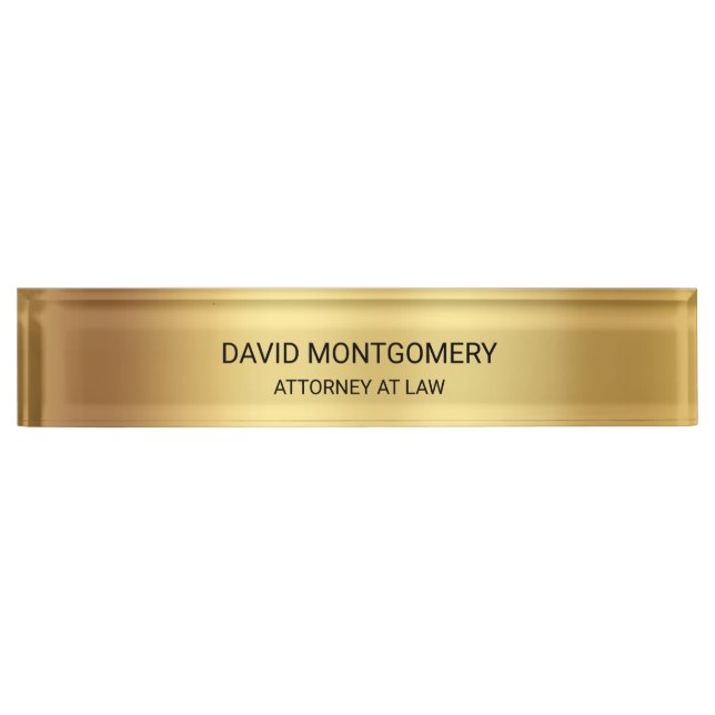 Elegant Gold with Black Typography Lawyer Desk Name Plate (Front)