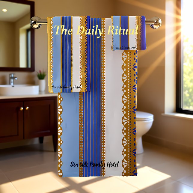 Elegant Gold with blue and white Stripe Bath Towel Set (Creator Uploaded)