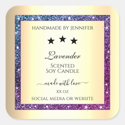 Elegant Gold with Purple Glitter Product Labels