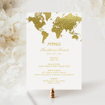 Elegant Gold World Map Custom Wedding Menu<br><div class="desc">Elegant vintage travel inspired wedding dinner menu cards feature a world map border design. White and faux gold foil color scheme.</div>
