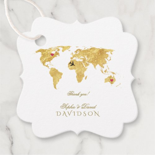 Elegant Gold World Map Destination Wedding Favor Tags