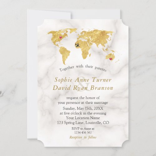 Elegant Gold World Map Destination Wedding Invitation